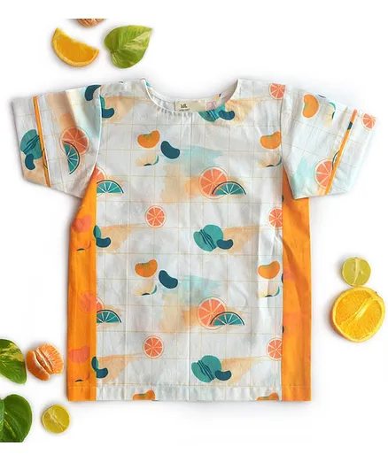 Miko Lolo Half Sleeves Fruits Printed Organic Cotton T-Shirt - Multicolour