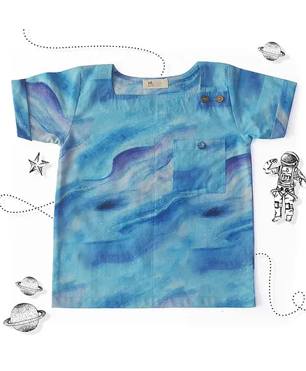 Miko Lolo Half Sleeves Cloudy Printed Organic Cotton T-Shirt - Blue