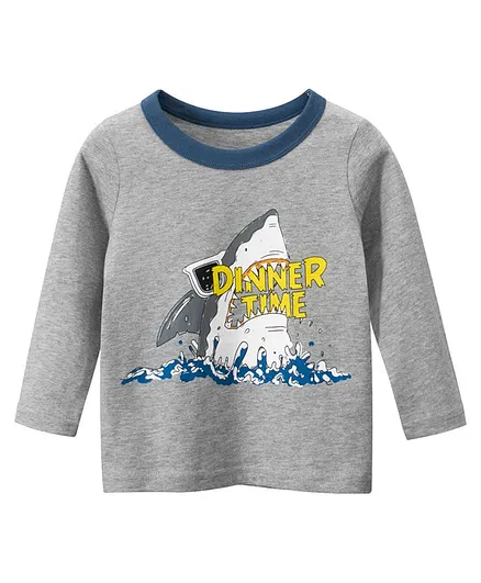 Kookie Kids Full Sleeves Tee Shark Print - Grey