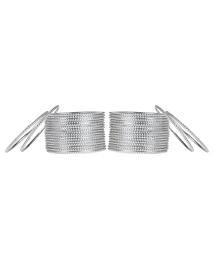 Arendelle Set Of 36 Traditional Shinning Metal Bangles - Silver
