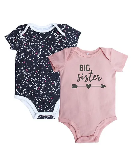 Kadam Baby Pack Of 2 Short Sleeves Star & Big Sister Printed Onesie - Blue & Pink