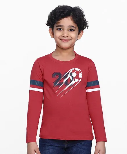 Pine Kids Full Sleeves Tee Football Print - Red