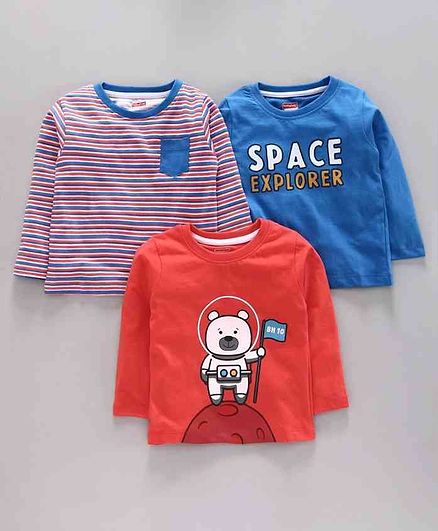 Babyhug Full Sleeves Tee Multi Print Pack of 3 - Blue Orange