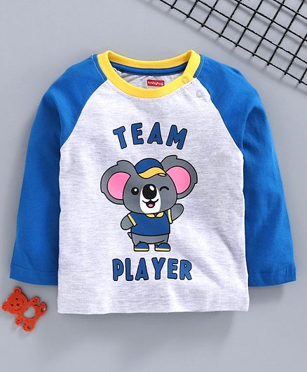 Babyhug Full Sleeves Tee Animal Print - Blue Grey