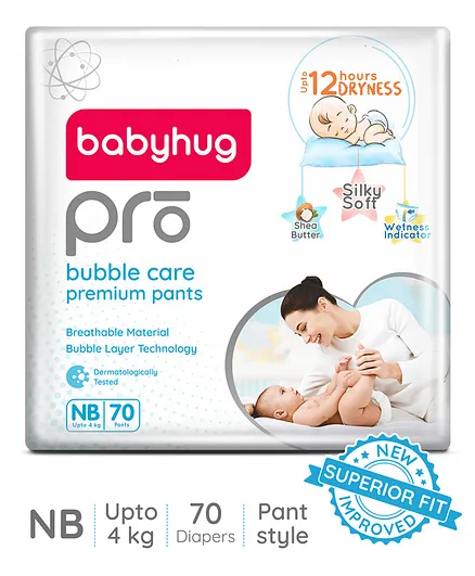 Babyhug Pro Bubble Care Premium Pant Style Diaper New Born (NB) Size - 70 Pieces