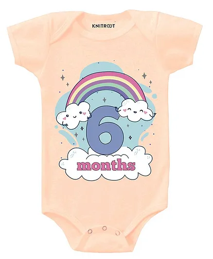 KNITROOT Short Sleeves Rainbow 6 Months Printed Onesie - Peach