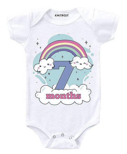 KNITROOT Short Sleeves Rainbow 7 Months Printed Onesie - White