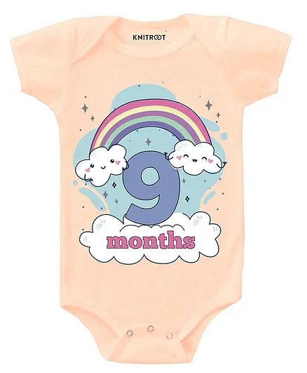 KNITROOT Short Sleeves Rainbow 9 Months Printed Onesie - Peach