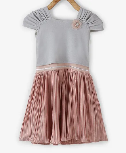 Powderfly Solid Short Sleeves Pleated Dress - Pink
