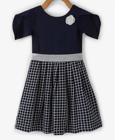 Powderfly Short Sleeves Checkered Dress - Blue & Black