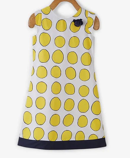 Powderfly Sleeveless Polka Dots Printed Mini Dress - Yellow