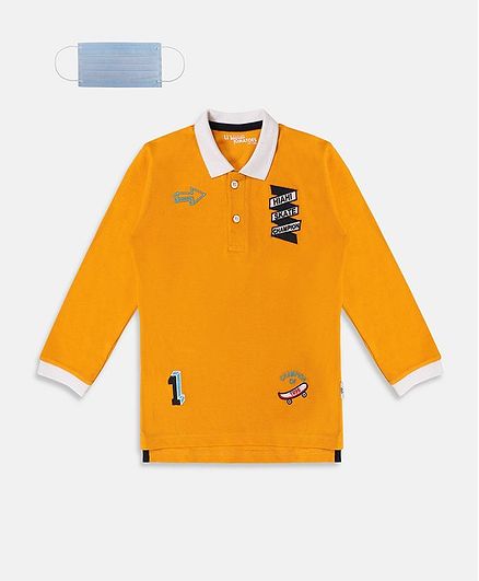Li'L tomatoes Full Sleeves Polo Tee With 3 Ply Face Mask - Yelllow