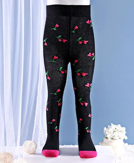 Mustang Footed Tights Floral Design - Black