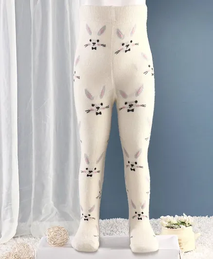 Mustang Footed Tights Bunny Design - Off White