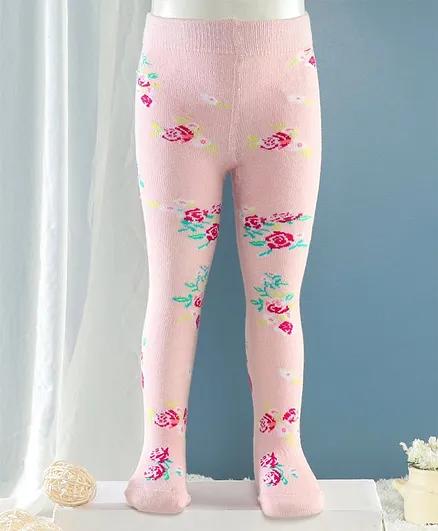 Mustang Footed Tights Flowers Design - Peach