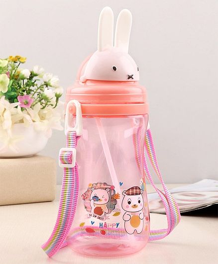 Sipper Bottle With Rabbit Face Cap Pink - 450 ml