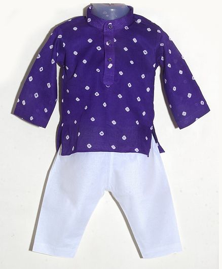 JAV Creations Bandhani Full Sleeves Kurta & Pyjama Set - Purple & White