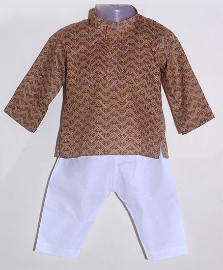 JAV Creations Full Sleeve Chevron Printed Kurta With Pyjama Set - Brown & White
