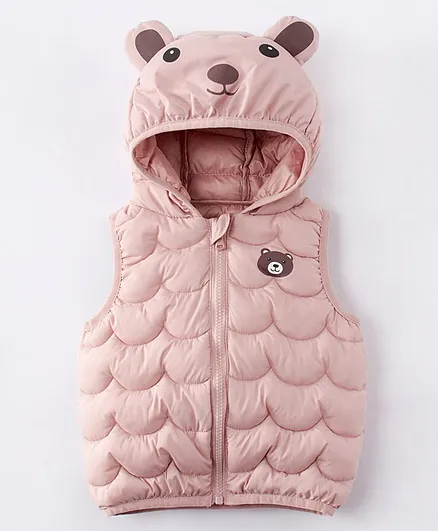 Kookie Kids Sleeveless Hooded Padded Jacket Bear Print - Pink