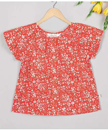 Budding Bees Half Sleeves Small Flowers Printed Top - Red