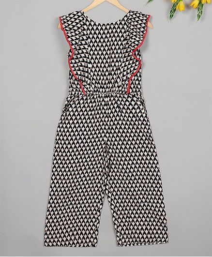 Budding Bees Sleeveless Chevron Printed Jumpsuit - Black