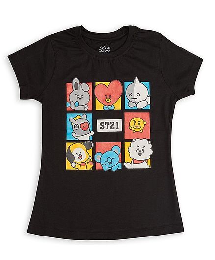 Soft Touche Half Sleeves Printed T-Shirt - Black