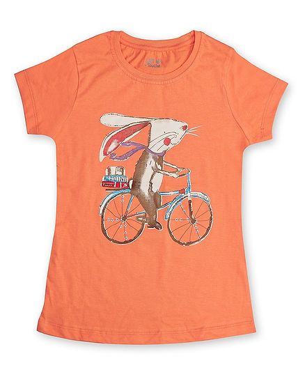 Soft Touche Half Sleeves Rabbit Printed T-Shirt - Orange