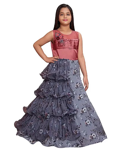 Betty By Tiny Kingdom Sleeveless Ruffled Flower Printed Gown - Pink