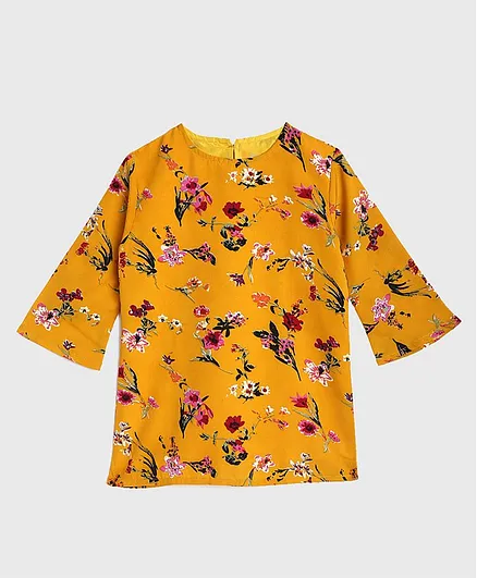 KIDSCRAFT Full Sleeves Flower Print Top - Yellow