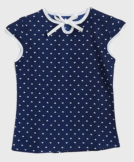 KIDSCRAFT Cap Sleeves Heart Print Top - Blue