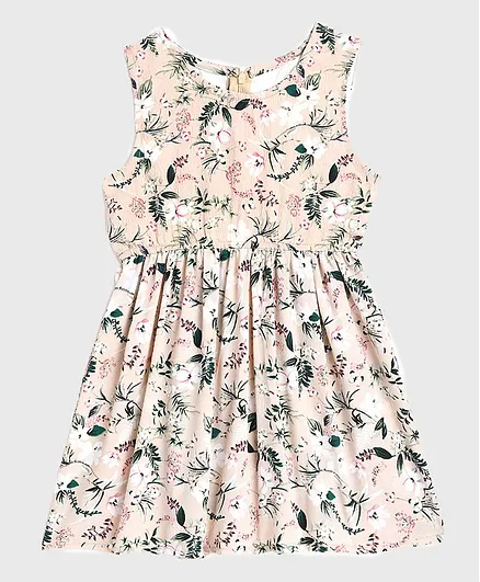 KIDSCRAFT Sleeveless Floral Print Dress - Light Pink