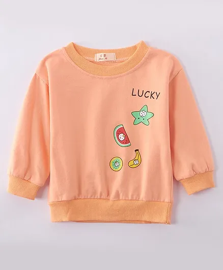 Kookie Kids Full Sleeves Sweatshirt Fruit Print - Orange
