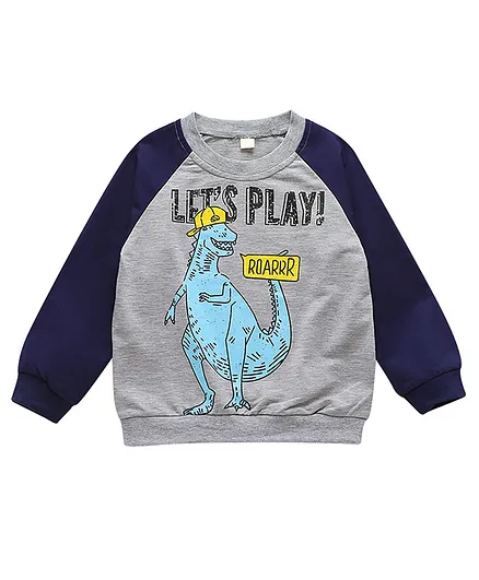 Kookie Kids Raglan Sleeves Tee Dino Print - Grey Navy Blue
