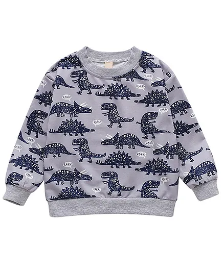 Kookie Kids Full Sleeves Tee Dino Print - Grey