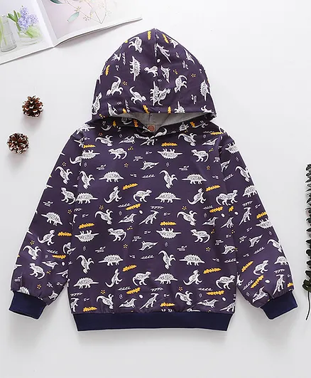 Kookie Kids Full Sleeves Hooded Sweatshirt Animal Print - Purple