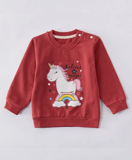 Kookie Kids Full Sleeves Tee Unicorn Print - Red