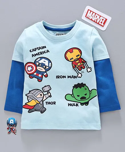 Babyhug Full Sleeves Tee Super Heros Print - Blue