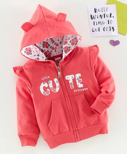 Babyhug Full Sleeves Sweat Jacket Floral - Coral