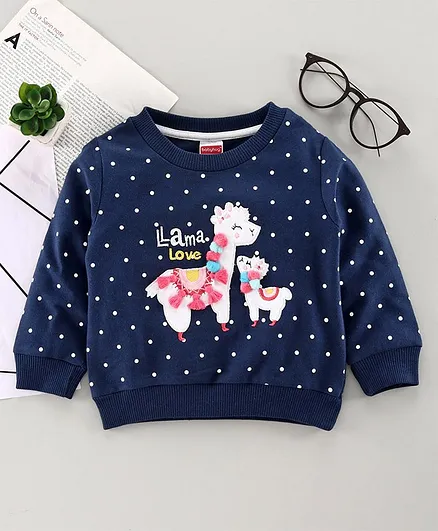Babyhug Full Sleeves Sweatshirt Llama Embroidery - Navy Blue