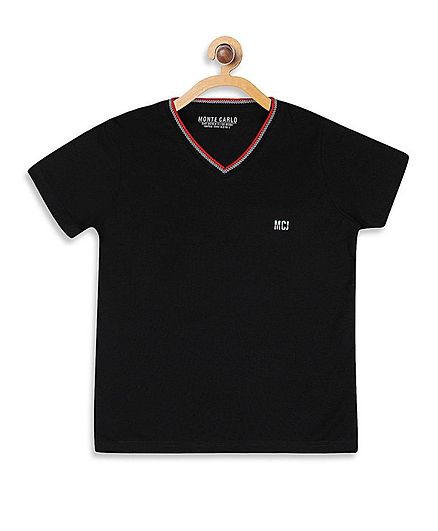 Monte Carlo V Neck Half Sleeves Tee - Black