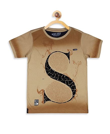Monte Carlo Half Sleeves Alphabet S Print Tee - Brown