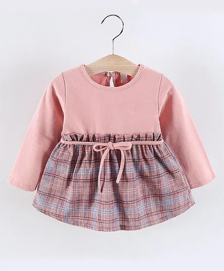 Kookie Kids Full Sleeves Check Frock - Pink