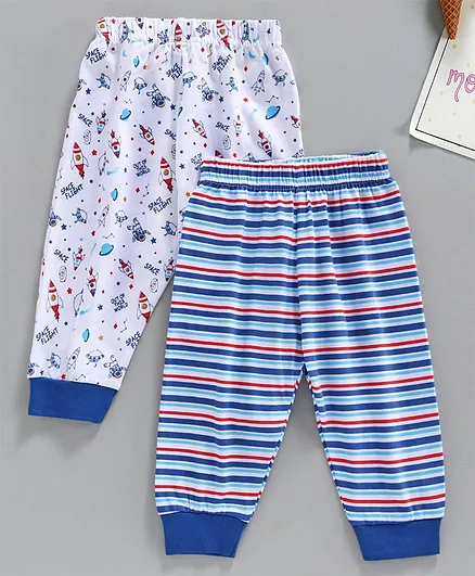 Babyhug Lounge Pants Pack of 2 - Blue & White
