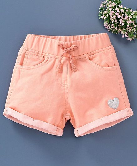 Little Kangaroos Knee Length Elasticated Shorts Glitter Heart - Peach