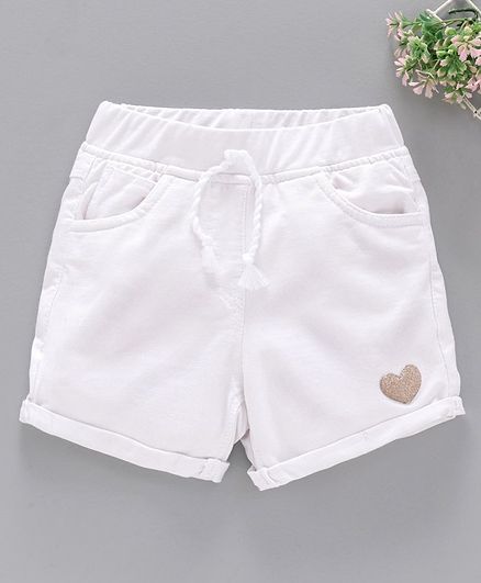 Little Kangaroos Knee Length Elasticated Shorts Glitter Heart - White