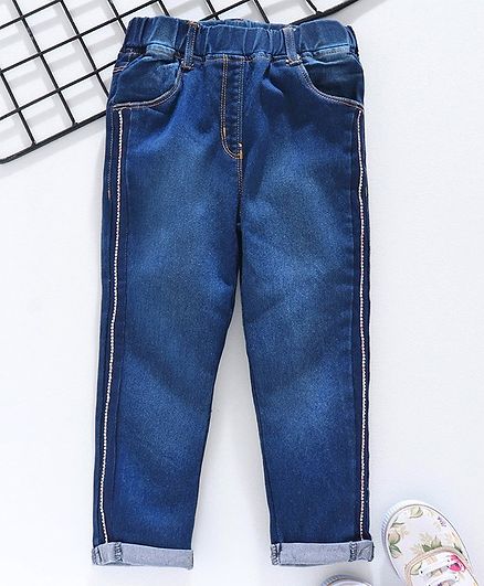 Little Kangaroos Full Length Denim Jeans with Studs - Dark Blue