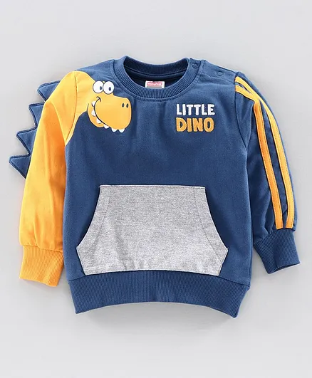Babyhug Full Sleeves Sweatshirt Dino Design - Blue Yellow