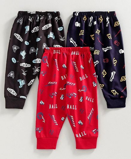 Cucumber Full Length Lounge Pant Pack of 3 - Black Red Navy