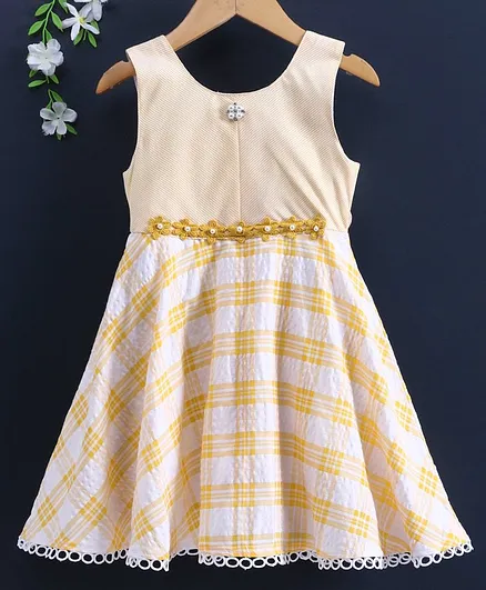 Enfance Core Sleeveless Stripes & Checkered Dress - Yellow