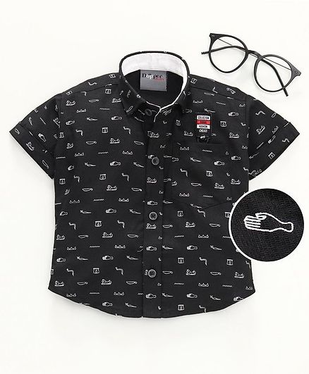 Dapper Dudes Half Sleeves Forest Theme Shirt - Black